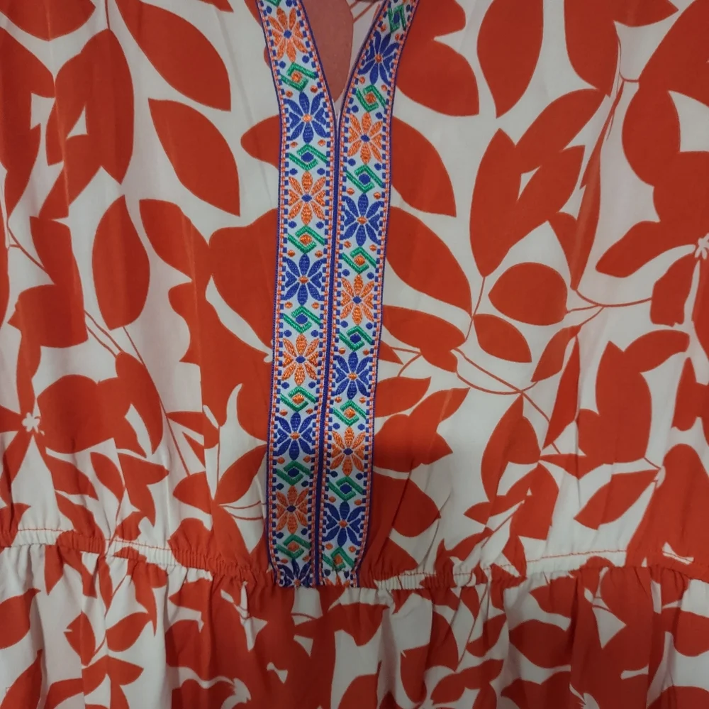 Rustty Dusty Printed Notched Long Sleeve Maxi Dress Size 1XL - Picture 14 of 14